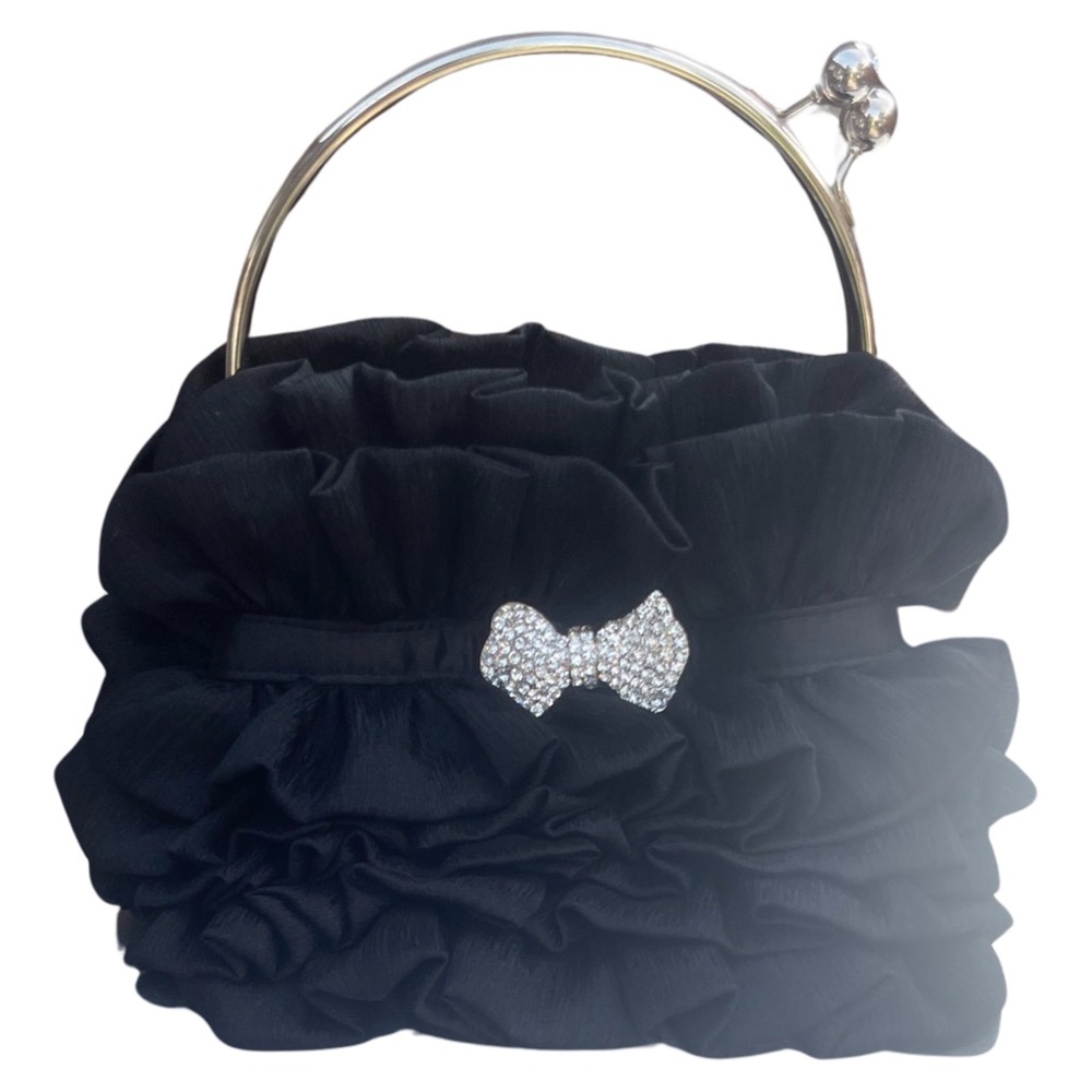 Evening purse with ruffles rhinestones bow
